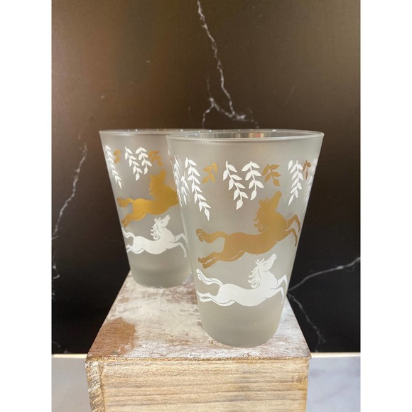 Libbey Frosted Cavalcade Prancing Horse Tumblers/Glasses - set of 2 - Picture 2 of 4